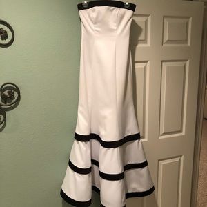 White and black strapless prom dress